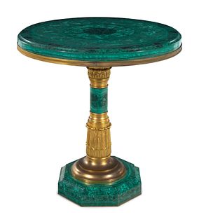 An Empire Style Gilt Bronze Mounted Malachite Veneered Table