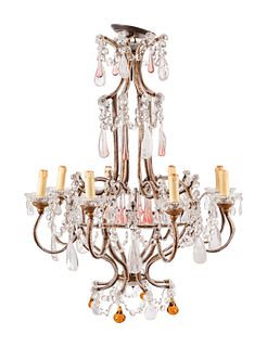 A French Neoclassical Style Eight-Light Chandelier with Glass and Rock Crystal Prisms