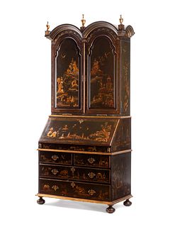 A George II Style Chinoiserie Lacquered Secretary Bookcase