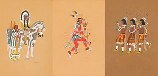 Stephen Mopope  (3) Prints from Kiowa Indian Art Portfolio