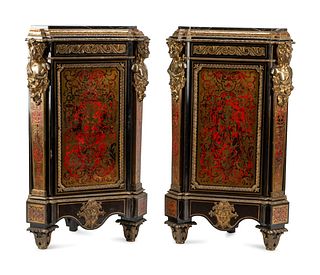 A Pair of Napoleon III Gilt Bronze Mounted Boulle Marquetry Encoignures