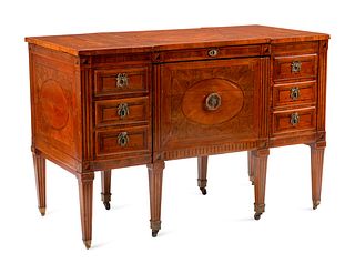An Italian Walnut and Marquetry Mechanical Dressing Table with an Integrated Chair