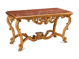 An Italian Giltwood Marble-Top Console Table
