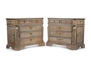 A Pair of Venetian Style Gray-Painted Side Cabinets