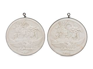 A Pair of Italian Iron Mounted Marble Plaques