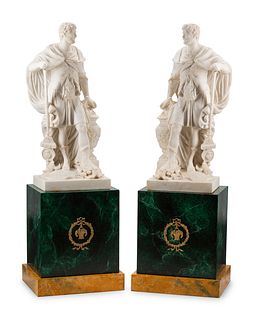 A Pair of Composition Marble Figures with Faux Marble Painted Bases