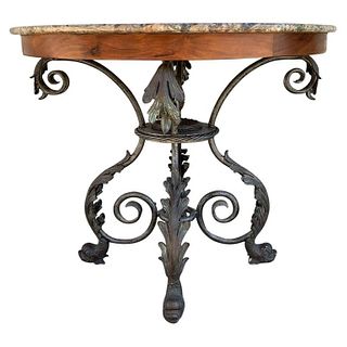 French Wrought Iron and Marble-Top Center Table