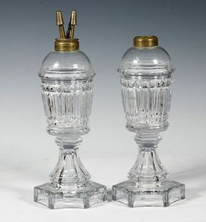 PR OF FLINT GLASS WHALE OIL LAMPS