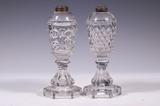 (2) PATTERN GLASS WHALE OIL LAMPS