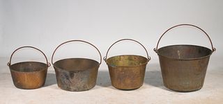(4) BRASS BUCKETS WITH HANDLES