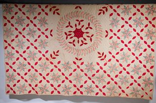 VINTAGE RED & WHITE EIGHT-POINTED STAR QUILT - 76 1/4" x 96"
