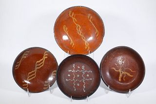 (4) EARLY REDWARE PLATES
