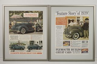 (2) FRAMED 1939 PLYMOUTH MAGAZINE PRINT ADS