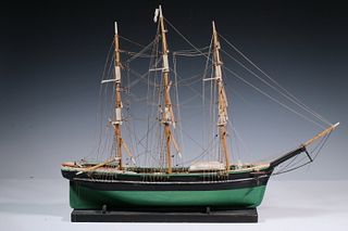 WOODEN SHIP MODEL ON STAND