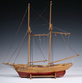 WOODEN SHIP MODEL ON STAND