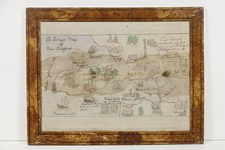 LATE 19TH C. STUDENT DRAWN MAP OF NEW BEDFORD, MASS
