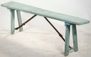 BLUE PAINTED FOLDING COUNTRY BENCH