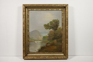 LATE 19TH C. AMERICAN NAIVE LANDSCAPE PAINTING