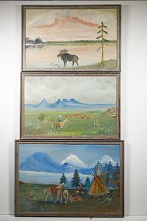 (3) NAIVE WESTERN PAINTINGS SIGNED 'GUY FOX'
