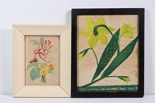 (2) SMALL 19TH C. FRAMED PRIMITIVE WATERCOLORS