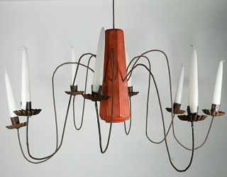 COUNTRY PAINTED WOOD & IRON CHANDELIER