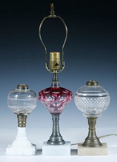 GROUP OF (3) VINTAGE GLASS KEROSENE LAMPS