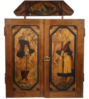 (2) CARVED PANEL DOORS AND CREST FROM A CABINET
