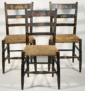 (3) PAINT DECORATED THUMB BACK CHAIRS