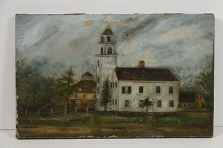 NAIVE PAINTING OF A NEW ENGLAND TOWN