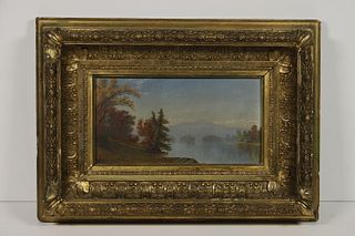 SMALL FRAMED NAIVE 19TH C. AMERICAN LANDSCAPE