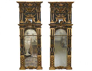 PAIR OF BAROQUE STYLE PARCEL GILT AND CARVED WOOD MIRRORS