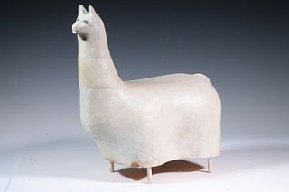 CARVED AND PAINTED LLAMA BY E. SWEET