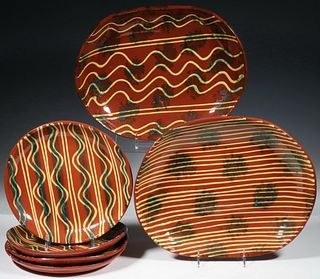 (6 PCS) JEFF WHITE DECORATED REDWARE DISHES