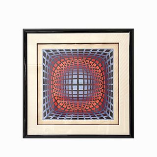 Victor Vasarely Blue & Red Composition