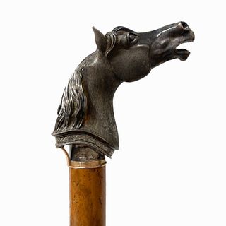 A Russian Silver Horse Cane Handle