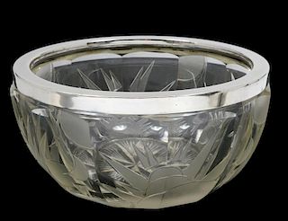 SILVER RIMMED ETCHED GLASS BOWL