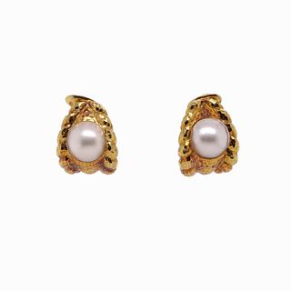 David Webb 18k Gold Mabe Pearl Clip Earrings