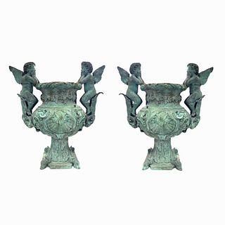 Pair of 20th Century Bronze Garden Urns