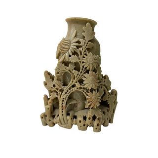 Antique Chinese Carved Stone Floral Vase