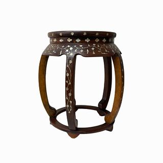 Chinese Solid Wood Inlaid Mother of Pearl Stool