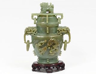 CELADON JADE VASE AND COVER