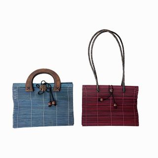 (2) Natural Wooden Retro Bamboo Style Hand Bags