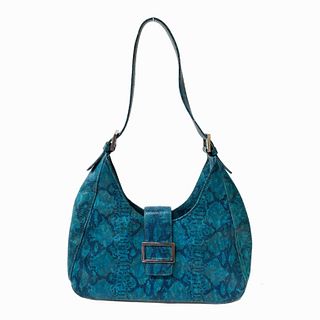 Prune Blue Snake Skin Embossed Leather Bag