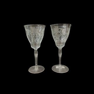 (2) Floral Etched Pinot Noir Crystal Glasses