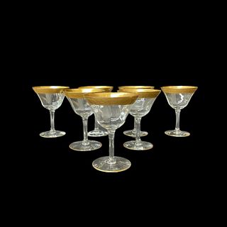 (7) Vintage Gold Rimmed Margarita Crystal Glasses