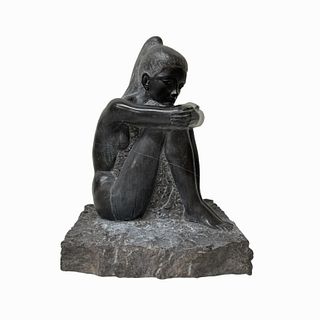 Bronze Crouching Woman Sculpture Signed by Artist