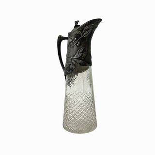 Silver Floral Design Glass Pitcher