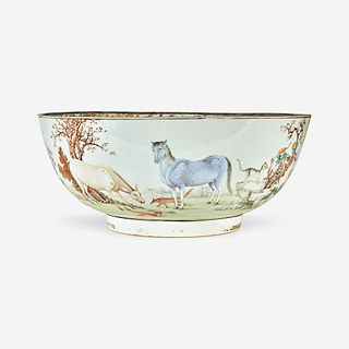 A Chinese Export porcelain gilt and polychrome-decorated punch bowl circa 1760