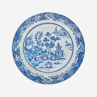 A large Chinese porcelain blue and white charger 18th/early 19th century