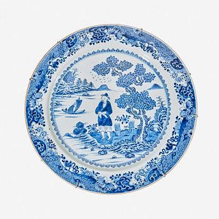 A large Chinese porcelain blue and white charger late 18th/early 19th century